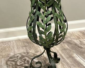 Vtg metal green candle holder/plant stand, 13"H, $14