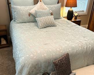 Light Blue comforter with 2 shams and decorative pillows, $50