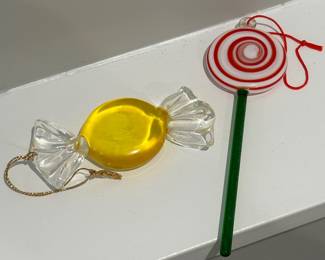 Candy lucite ornaments, $4 each