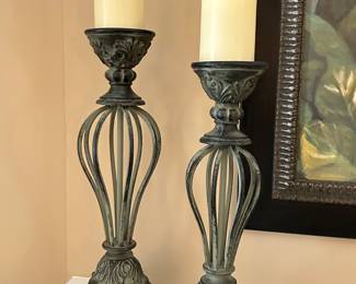 Pair of candlesticks, 17.5"H, 15.5"H, $24
