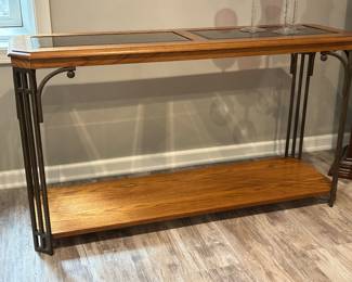 Metal, wood, glass console table, 49"W x 16.5"D x 27.5"H, $165