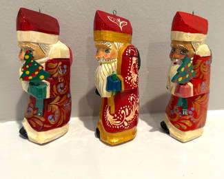Set of 3, Hand carved wooden Russian Santa ornaments, 4"H, $45