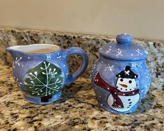 Blue snowman cream & Sugar, $7
