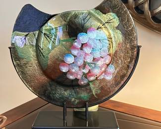 Grape motif vase on stand, 15" x 15", $24