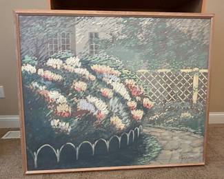 Garden floral w/lattice fence picture, 46" x 39", $50