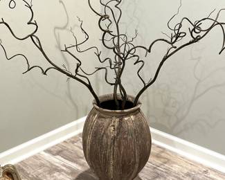 Vase on stand w/twigs, 17" x 12", $38