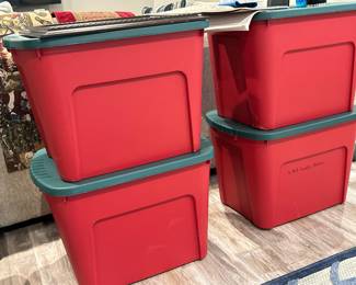 Red & green storage tubs, 4 available, $12 each