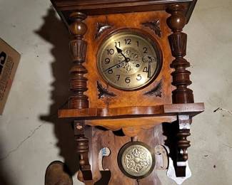 Victorian style Wall clock, late 19th C., Adler Gong (German), walnut case $65.00.