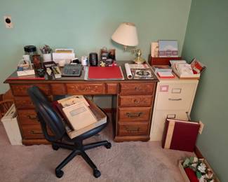 Office Desk and Supplies! 1 of 2 Leather Office Chairs!