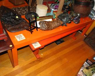Orange Parsons Table, Orange Bench