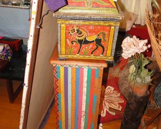 Folk art pedestal and folk art box