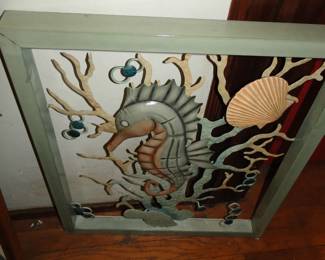 Seahorse seashell display art
