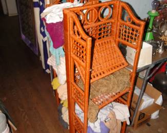 Orange wicker shelves