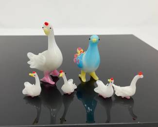 Blown Glass Swan Family