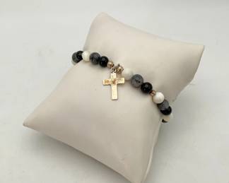 Picasso Stone Bracelet with Silver Cross