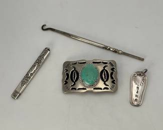 Silver Pendants and Silver Tone Belt Buckle