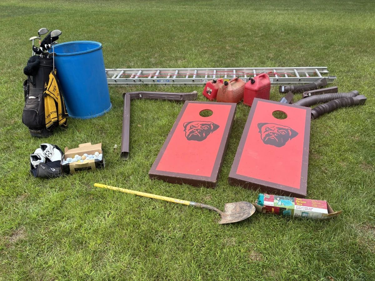 ladder , cool Browns corn hole + misc shed items
