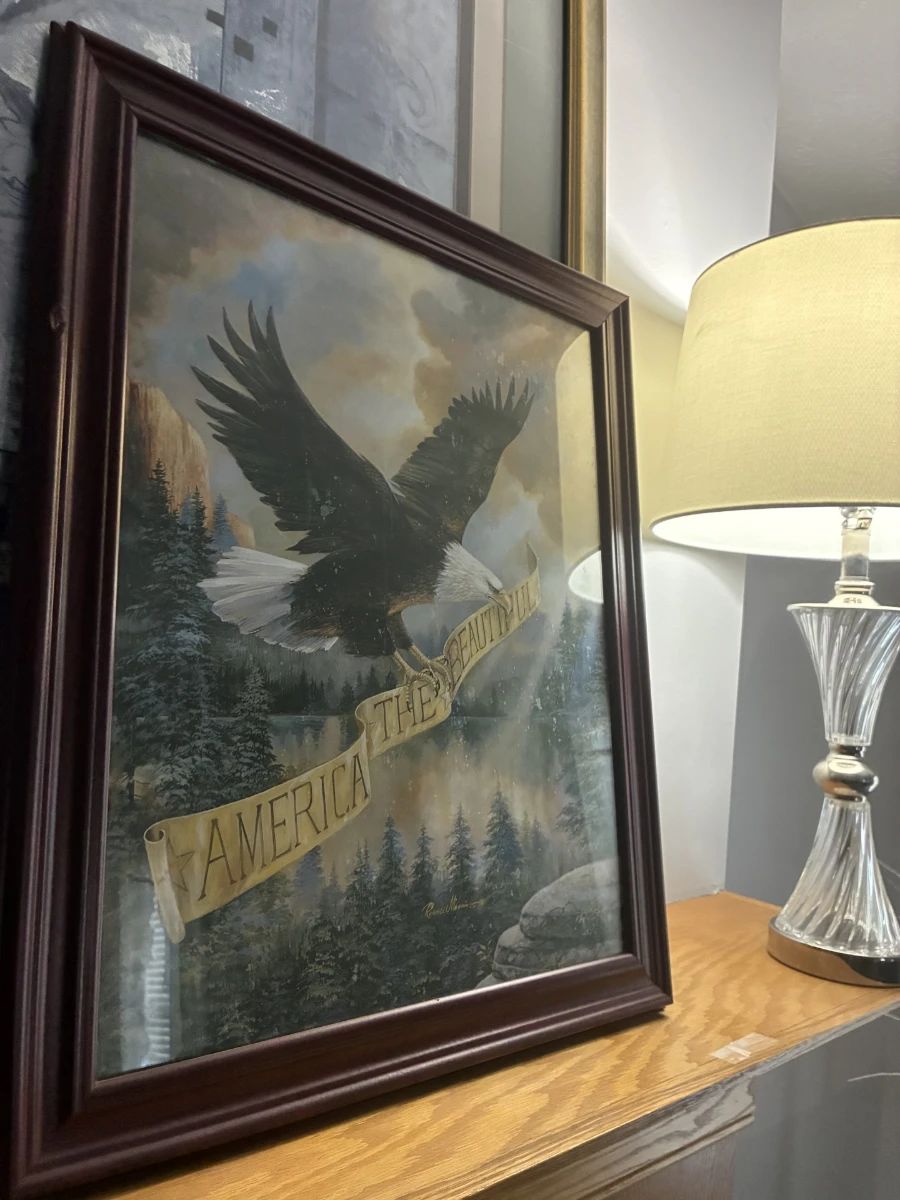 America, The Beautiful framed soaring eagle