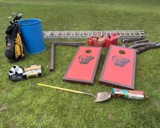 ladder , cool Browns corn hole + misc shed items
