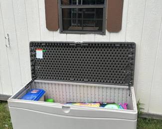 pool supplies and 4 foot medium duty outdoor storage container