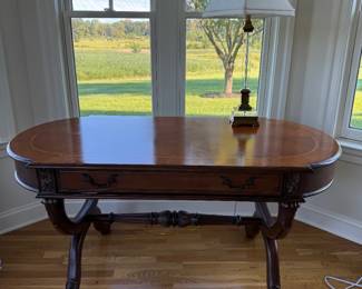 Traditional Mahogany Writing Desk with Swing-Out Side Drawers & Carved Paw Feet