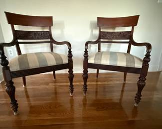 Ethan Allen: Mackenzie Carved Armchairs with custom seat cushions