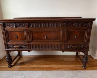 Large traditional carved wood Renaissance|Elizabethan Revival-style carved wood sideboard buffet