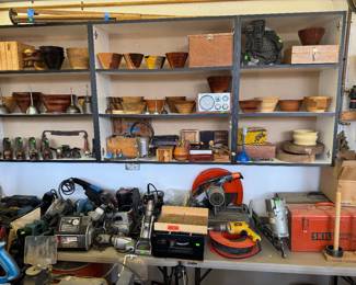 power tools, planes, wooden bowls