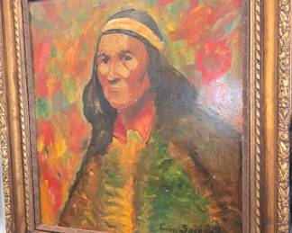 Léon Gaspard (Russian-American, 1882–1964), portrait of a Native American elder, oil on canvas, signed “Leon Gaspard” lower right. Approx. 24 x 24 in. From a prominent Los Angeles private collection, accompanied by a signed provenance statement documenting its acquisition circa 2009–2012.