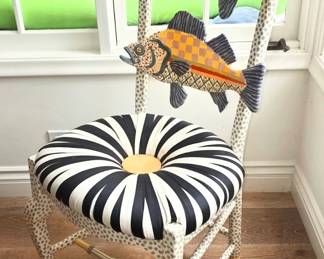 MacKenzie-Childs Freckle Black & White Seat Fish Chair