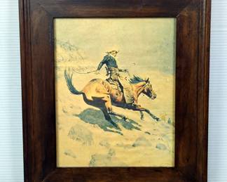 Frederic Remington 'The Cowboy' Print, Framed Under Glass, 13.75"x11.75" 