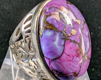 Sterling Silver And Purple Copper Turquoise Cabochon Ring, 925 Silver