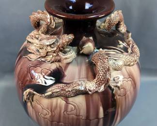 Japanese Moriage Ceramic Dragon Vase, Approx 15" x 13"
