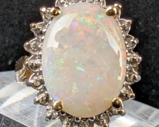 Sterling Silver, White Opal, And Gemstone Ring, 925 Silver,