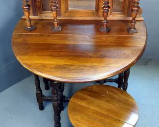 Gate Leg Drop Leaf Table, 30" x 48" x 36" Extended, Drop Leaf Side Table, 19" x 16.5", And Top Section Of Dresser With Beveled Glass Mirror, 17" x 30" x 9.75"