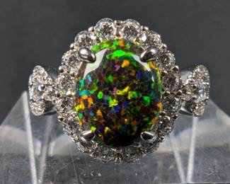 Sterling Silver And Black Fire Opal Ring, 925 Silver