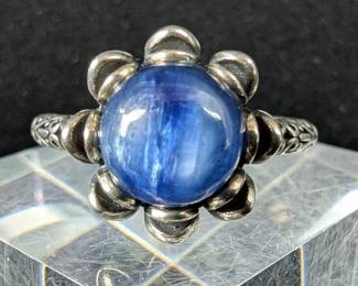 Sterling Silver And Blue Kyanite Cabochon Expanding Ring,  925 Silver 