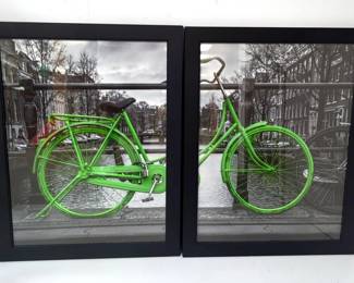 Amsterdam Canal Green Bicycle Diptych, Qty 2 