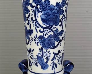  Porcelain Flower Footed Vase With Slotted Flared Rim, 14" x 5.5" 