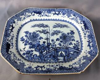 Antique 18th Century Octagonal Hand Painted Glazed Platter, Approx 12" x 14.5" 