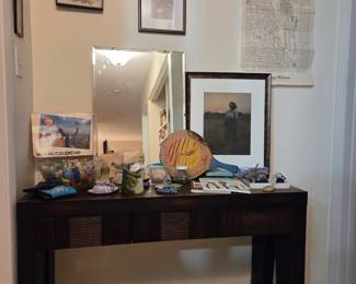 Modern Hall Table with 3 Wood Accent Drawers