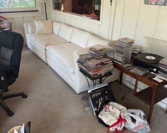 1. White Sofa, Record Player, Vinyl Records, CDs & Home Audio Collection