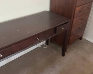 Traditional Wood Writing Desk & Tall Chest of Drawers