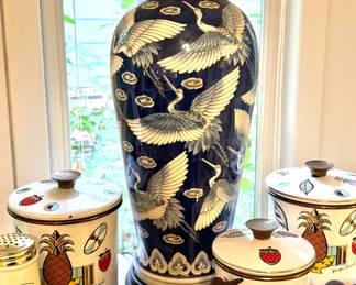 Flying Crane Porcelain Ginger-Jar Chinoiserie Table Lamp