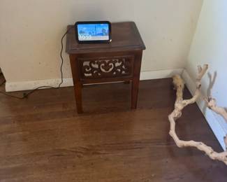 Decorative Wood Accent Table with Fretwork Detail & Amazon Echo Show Smart Display