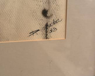 Ruth Schloss Ink and Wash Painting on Paper 1958