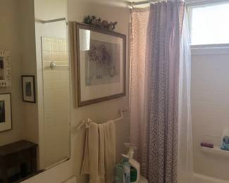 Bathroom Décor, Framed Floral Artwork, Wall Mirror, Shower Curtain & Household Accessories
