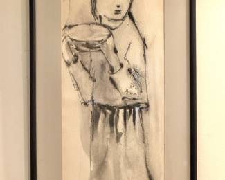 Ruth Schloss Ink and Wash Painting on Paper 1958