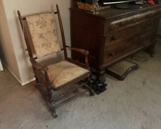 Traditional Wood Dresser with Mirror, Flat-Screen TV & Upholstered Rocking Chair
