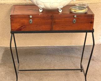 Georgian-style Wood Box/Accent Chest on Wrought Iron Stand